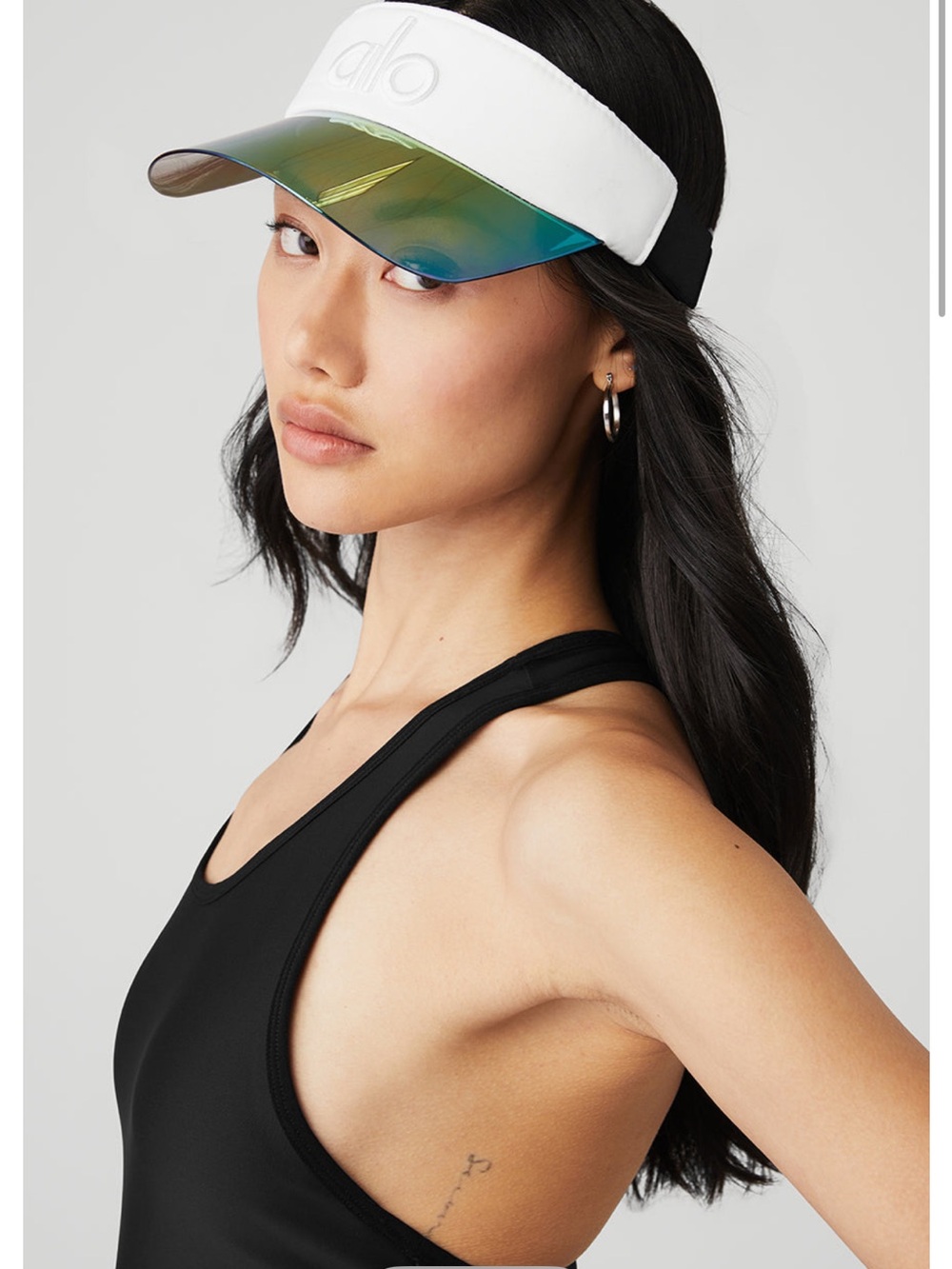 ALO Yoga White Visor with Iridescent Green and Purple Shield - Picture 5 of 5